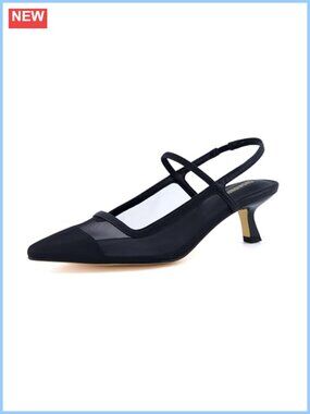 Pointed Toe Mesh Kitten Heel Slingback Sandals with Memory Foam